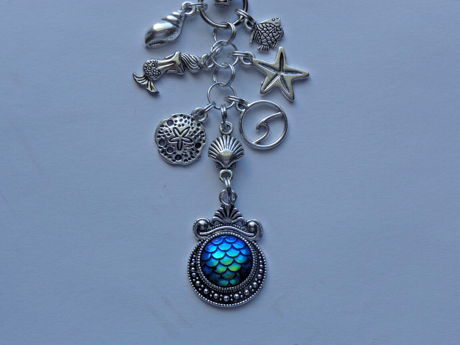 NAUTICAL MERMAID SEA SHELLS STAR FISH KEY CHAIN CLIP FOR PURSE BACKPACK BAG FOB