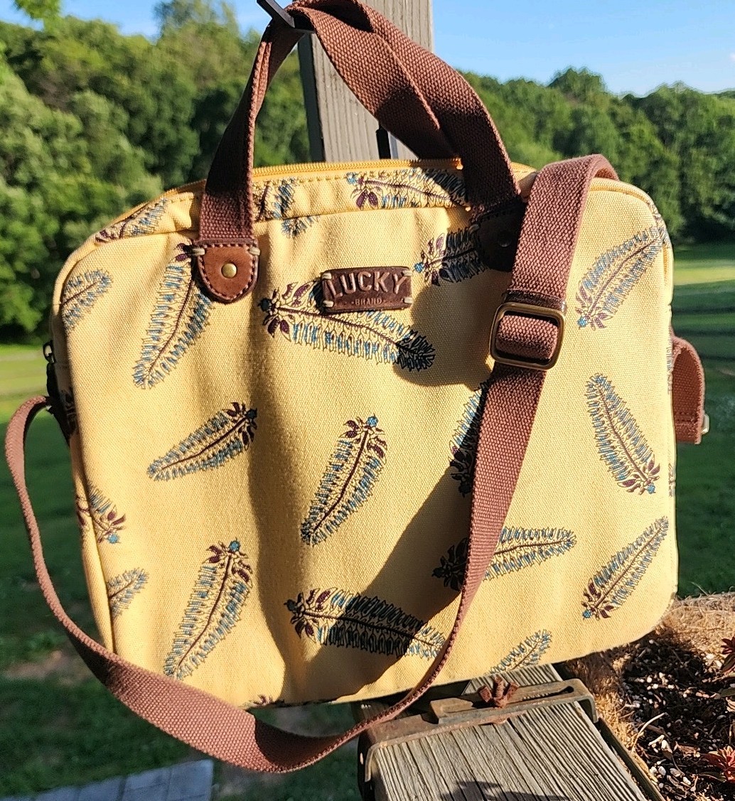 Lucky Brand Laptop Canvas Lamb Leather Messenger Bag Carry/Crossbody Rare!