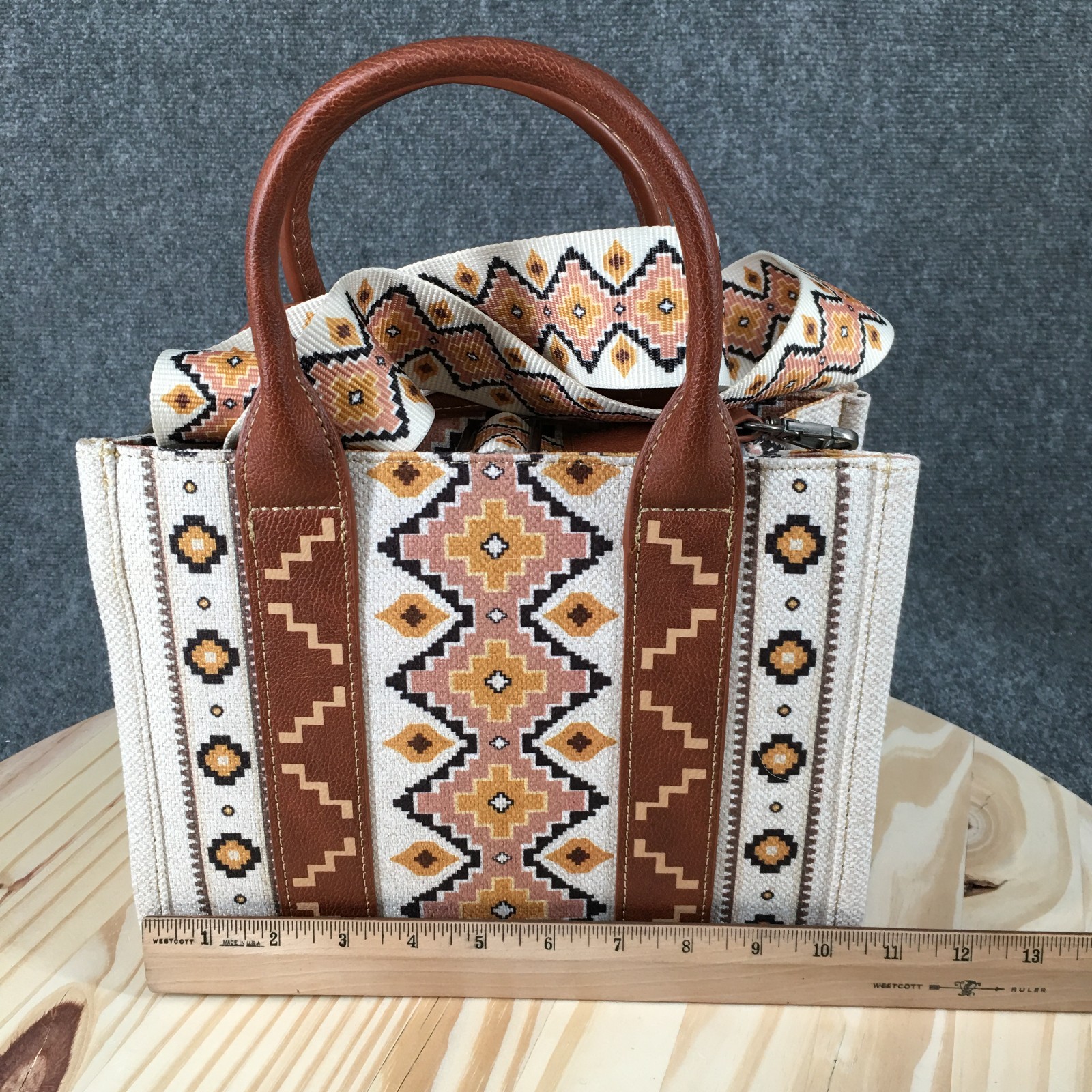 Wrangler Southwestern Print Small Canvas Tote Brown Beige Aztec Small Crossbody