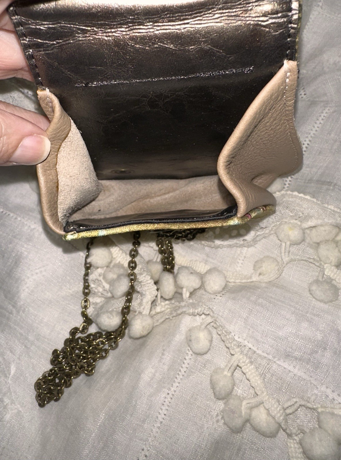 Michal Negrin printed leather w/Swarovski crystals cross body purse on chain