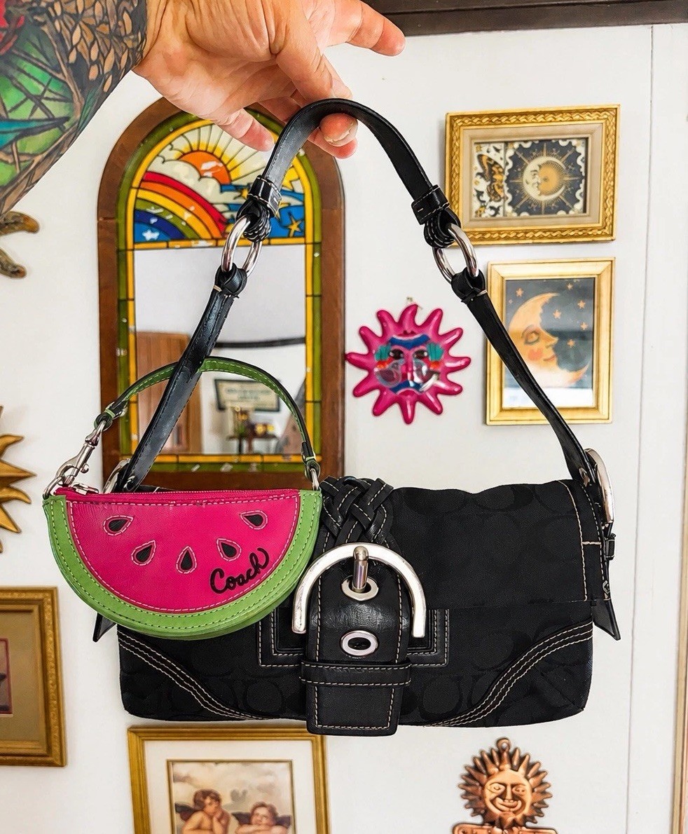 Vintage COACH 3628 Signature Baguette Mini Bag Soho Black Canvas Buckle Leather
