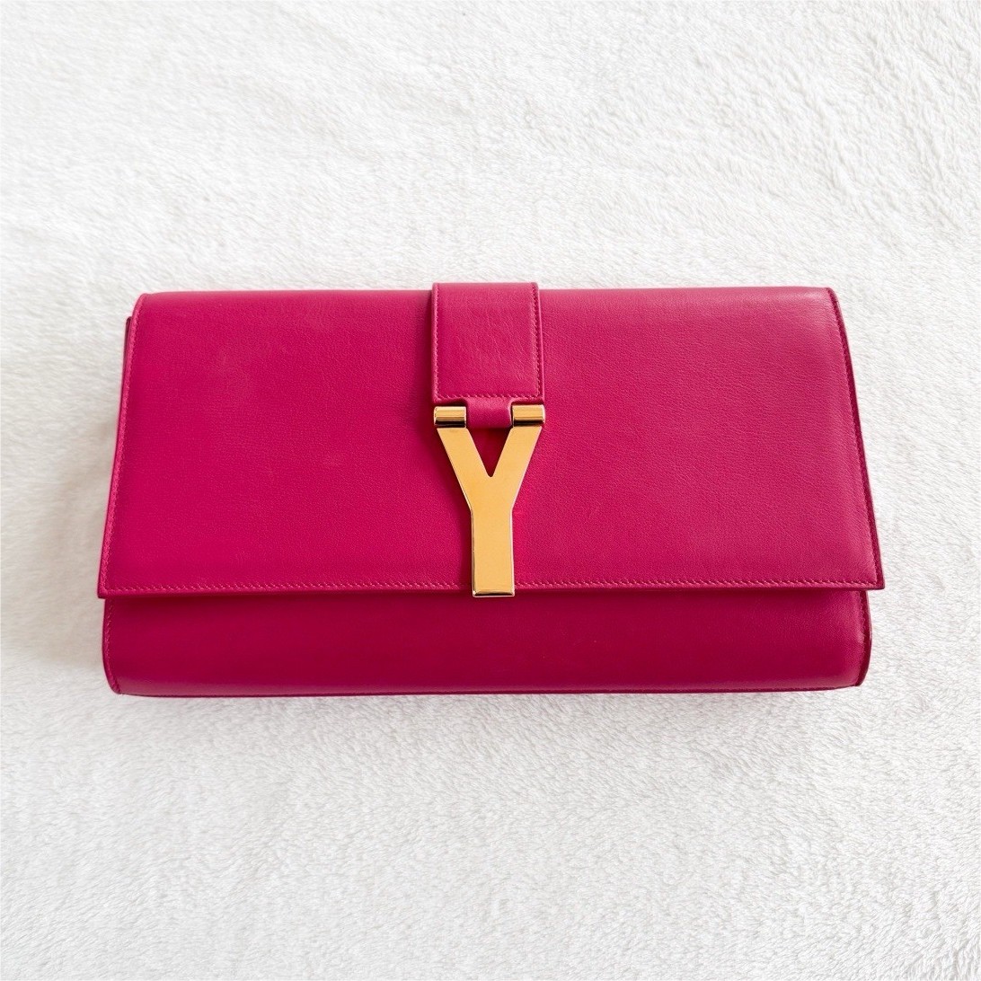 Saint Laurent Paris Y Ligne clutch in fuchsia