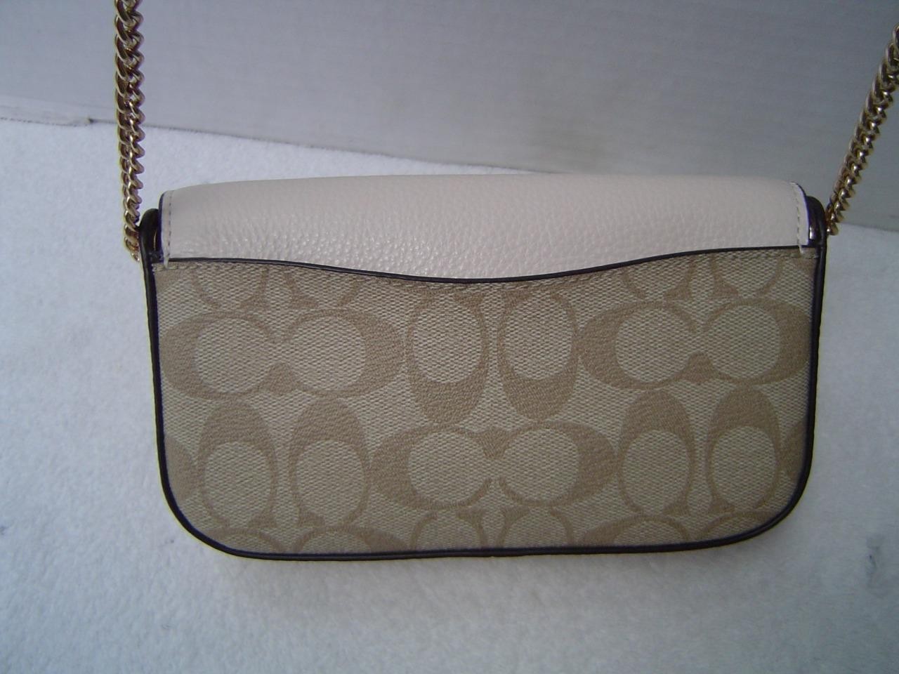 AUTHENTIC COACH KLEO LIGHT KHAKI SIGNATURE AND LEATHER CROSSBODY #CA441 EUC/LN