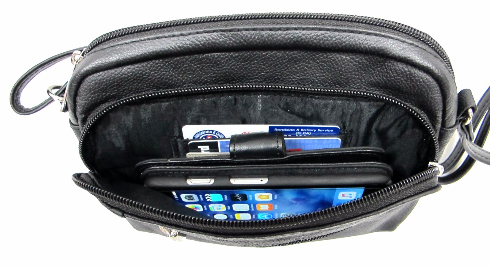 Genuine Leather Small Size Cross Body Every Day Purse 3 Zipper – Black, Purple