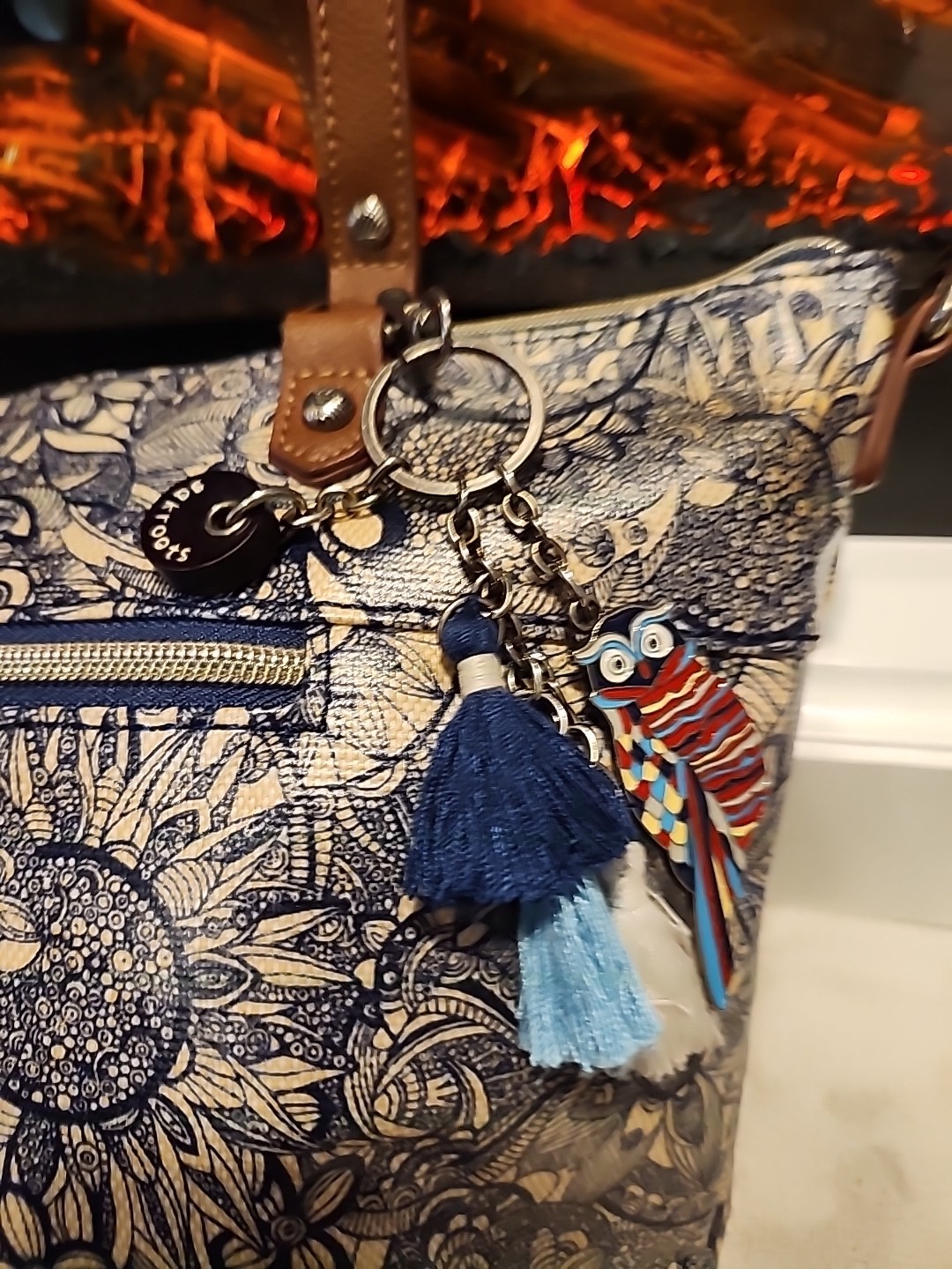 SAKROOTS Coated Canvas Shoulder Bag Purse Blue Navy Desert Spirit Paisley Floral