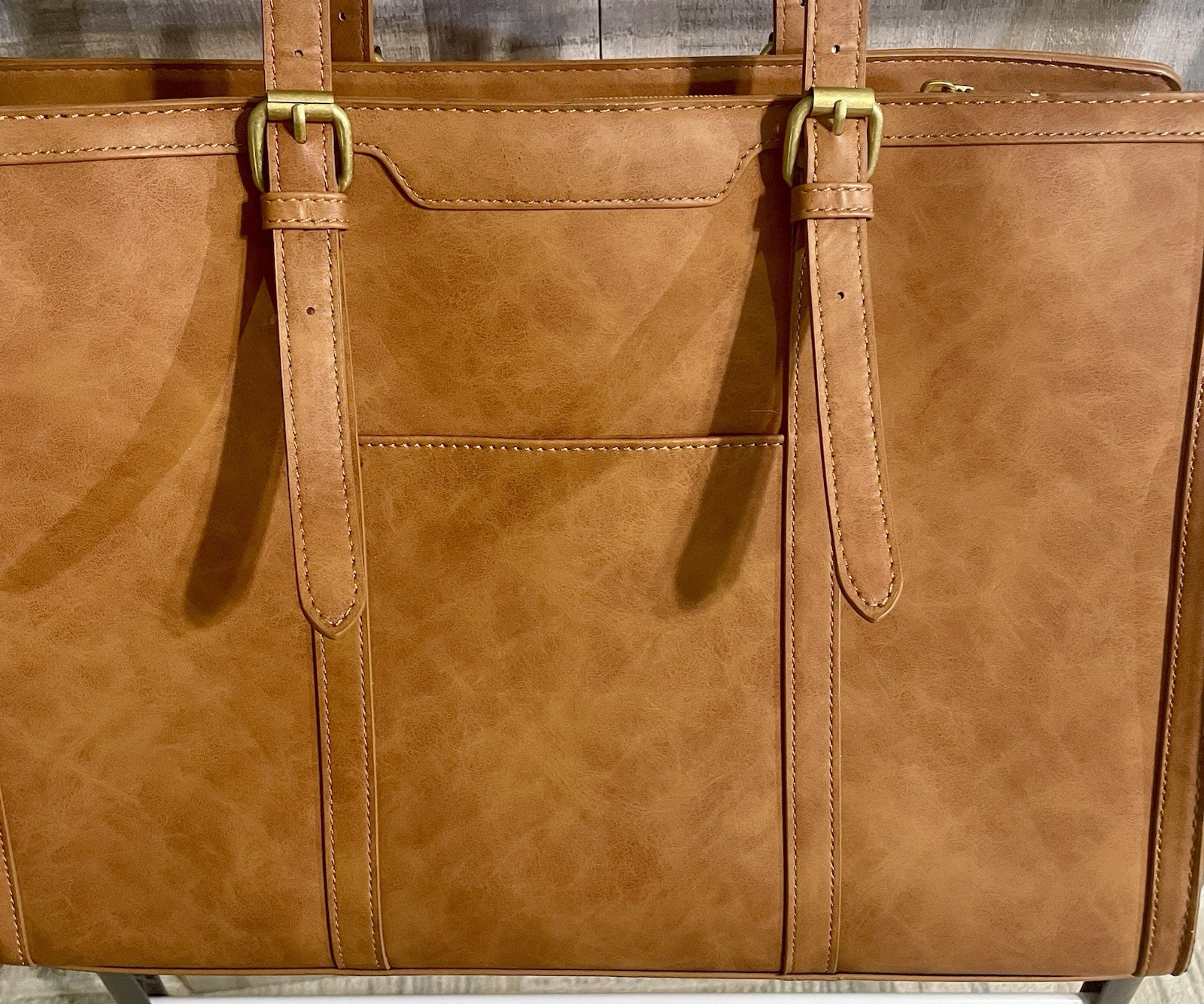 Lovevook Brown Floral Embossed Tote Zip Shoulder Strap Gold Hardware