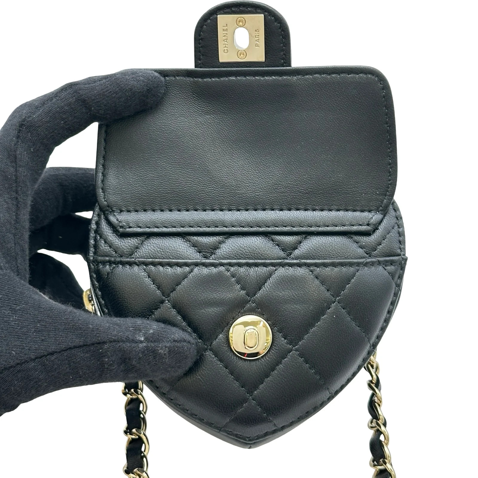 CHANEL Heart Shape Belt Bag Black Lambskin Belt Bag #OKB8121