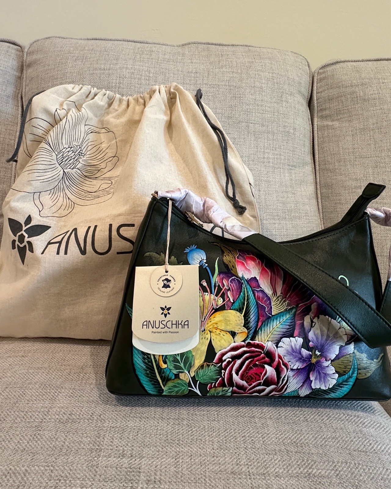 Anuschka Medium Leather Floral Hobo NWT