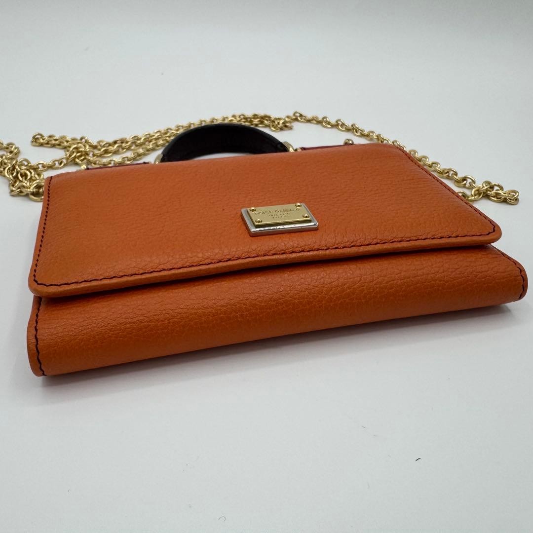 Dolce Gabbana Sicily Von Bag Orange Leather 2Way Shoulder Bag Auth