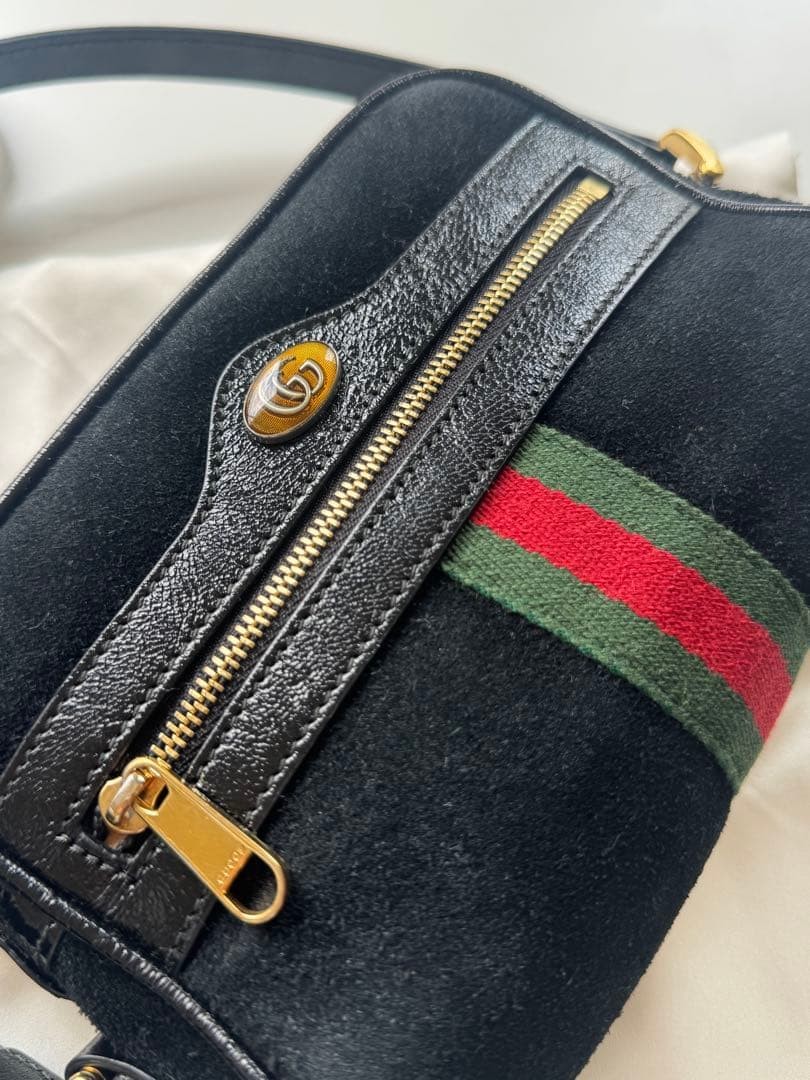 GUCCI Shoulder Bag Black Leather 6.9×4.7×2.2in Adjustable Strap