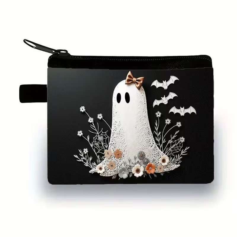Halloween Dark Goth Ghost and Bats Makeup Bag Double-Sided 4.1″h” x 5.5″w
