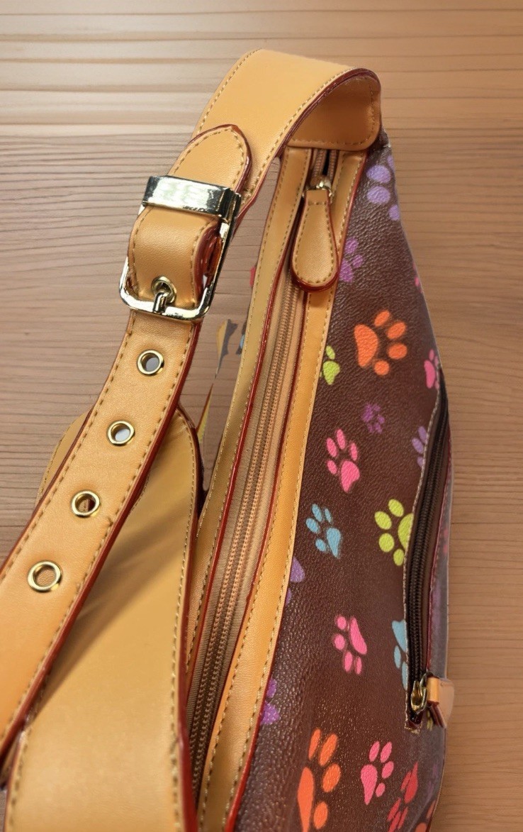Brown Paw Print Animal Rescue Site Faux Leather Handbag Flaws & Trifold Wallet