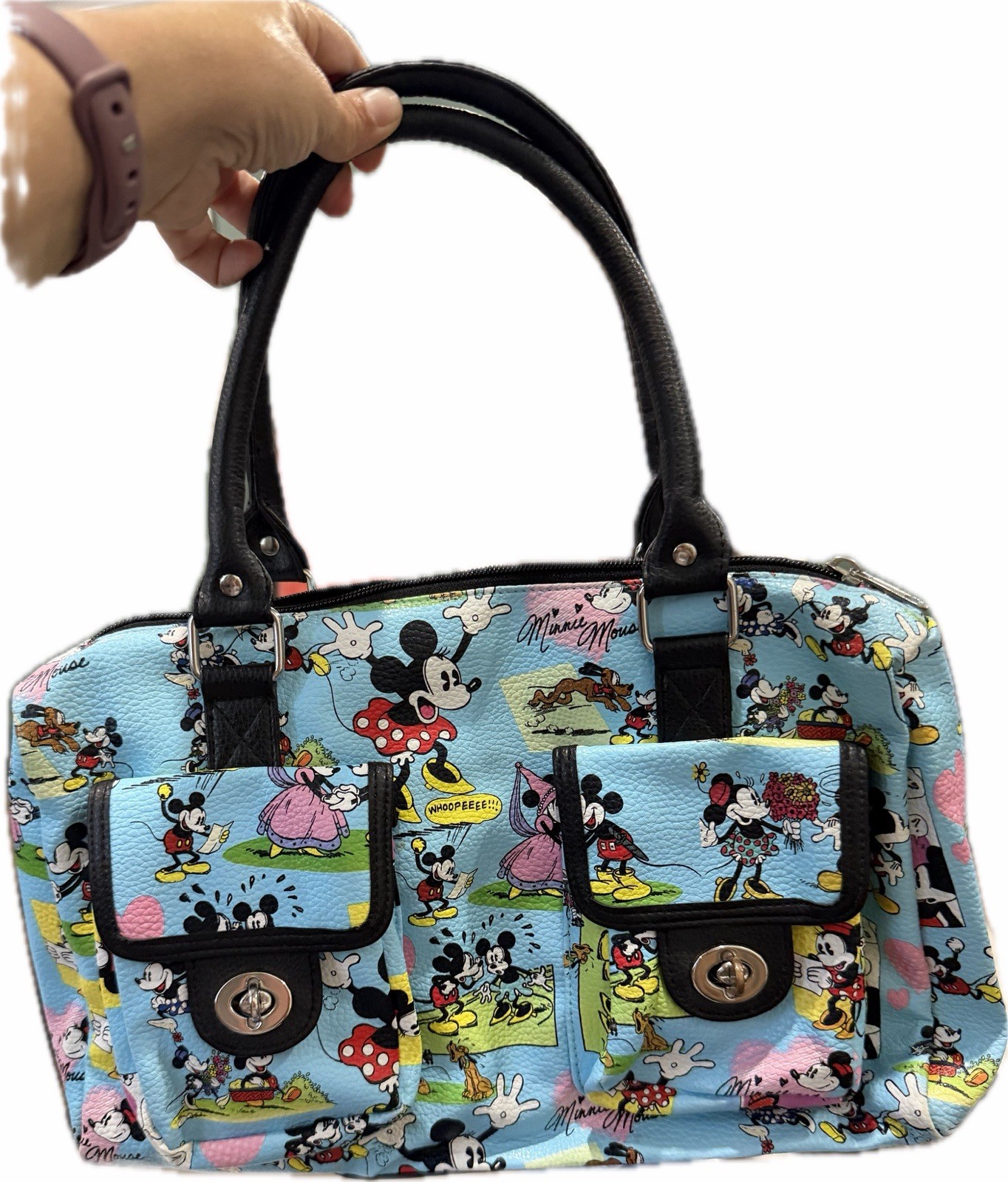 Disney Parks Authentic Mickey Minnie Mouse Character Print Satchel Handbag Purse