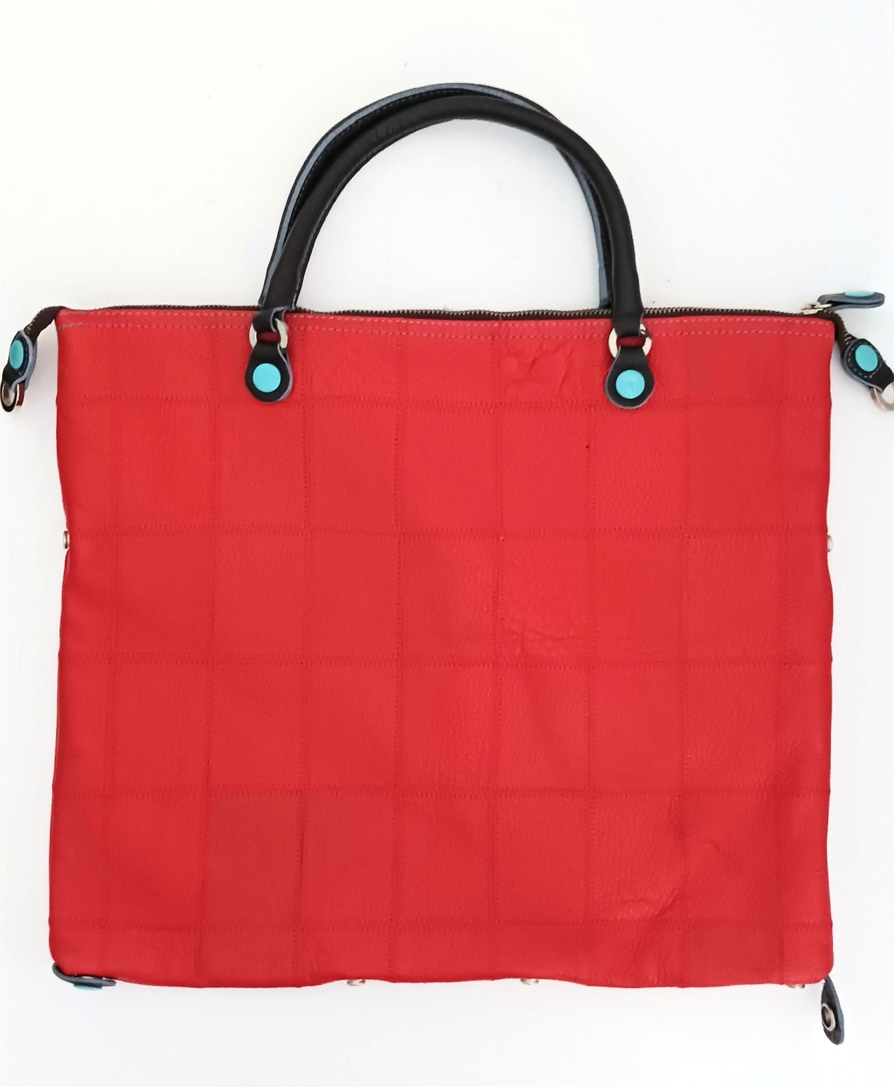 GABS Red Calf Leather Convertible Tote Bag / Boston Bag Italy Aqua Lining Snaps