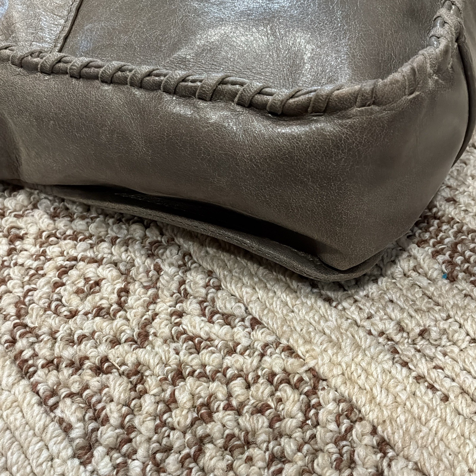 HOBO Gray/Greenish Brown Leather Crossbody Bag Soft Whipstitch Small