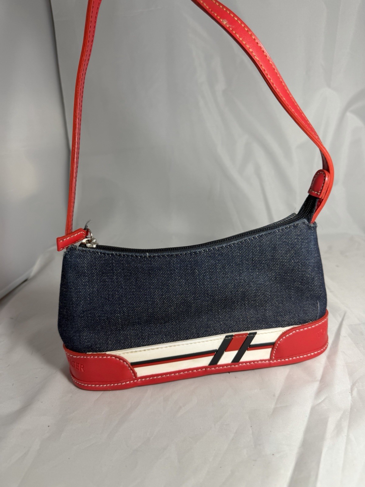 Vintage Y2K Mini Tommy Hilfiger Jean Shoulder Bag Purse With Red Trim