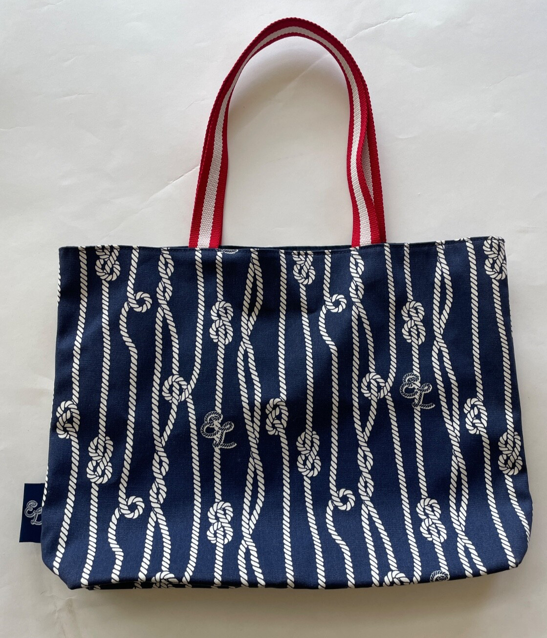 Nautical Rope Tote Bag E&L Logo Recycled Fabric Red White Blue Summer Beach