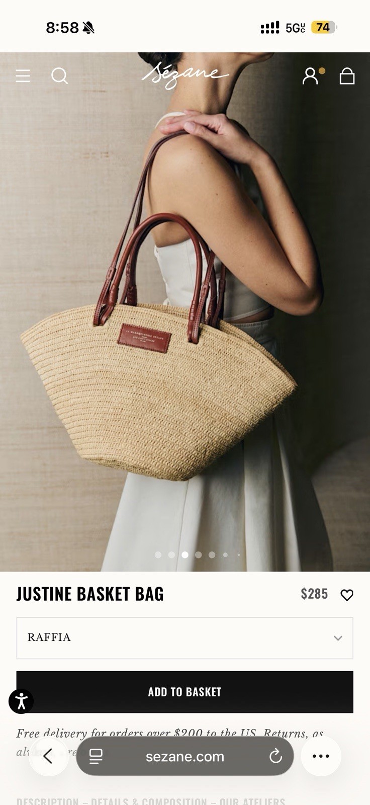 Sezane Justine Raffia Basket Tote Bag