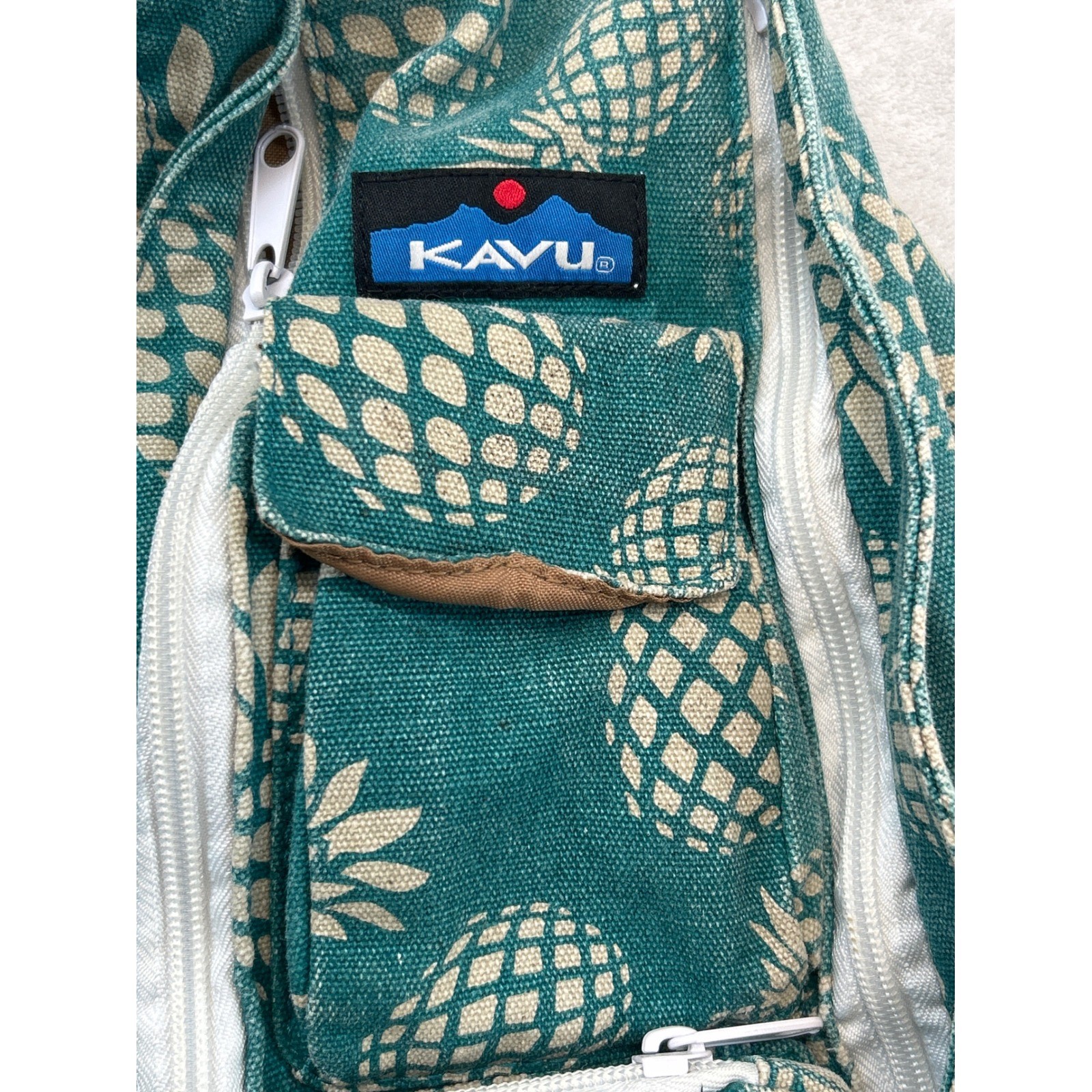 Kavu Rope Bag Teal Pineapple Canvas Sling Backpack Crossbody Hiking Gorpcore