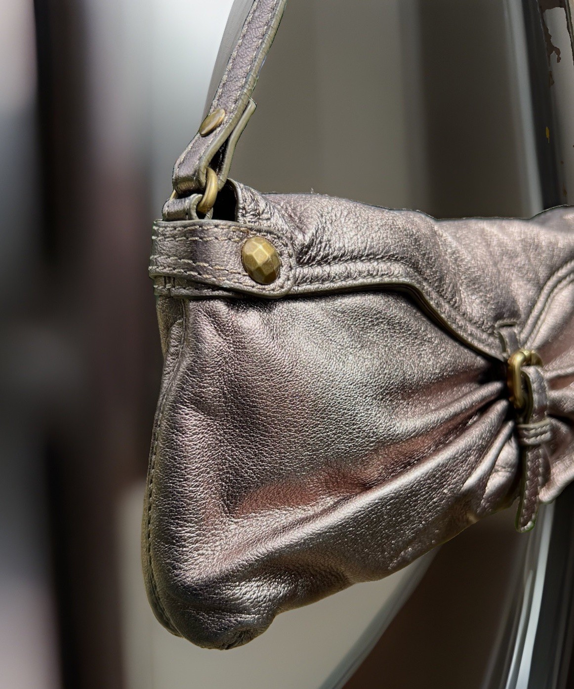 KOOBA Metallic Pewter Small Leather Purse Shoulder Bag Y2K 2000s Indie Festival