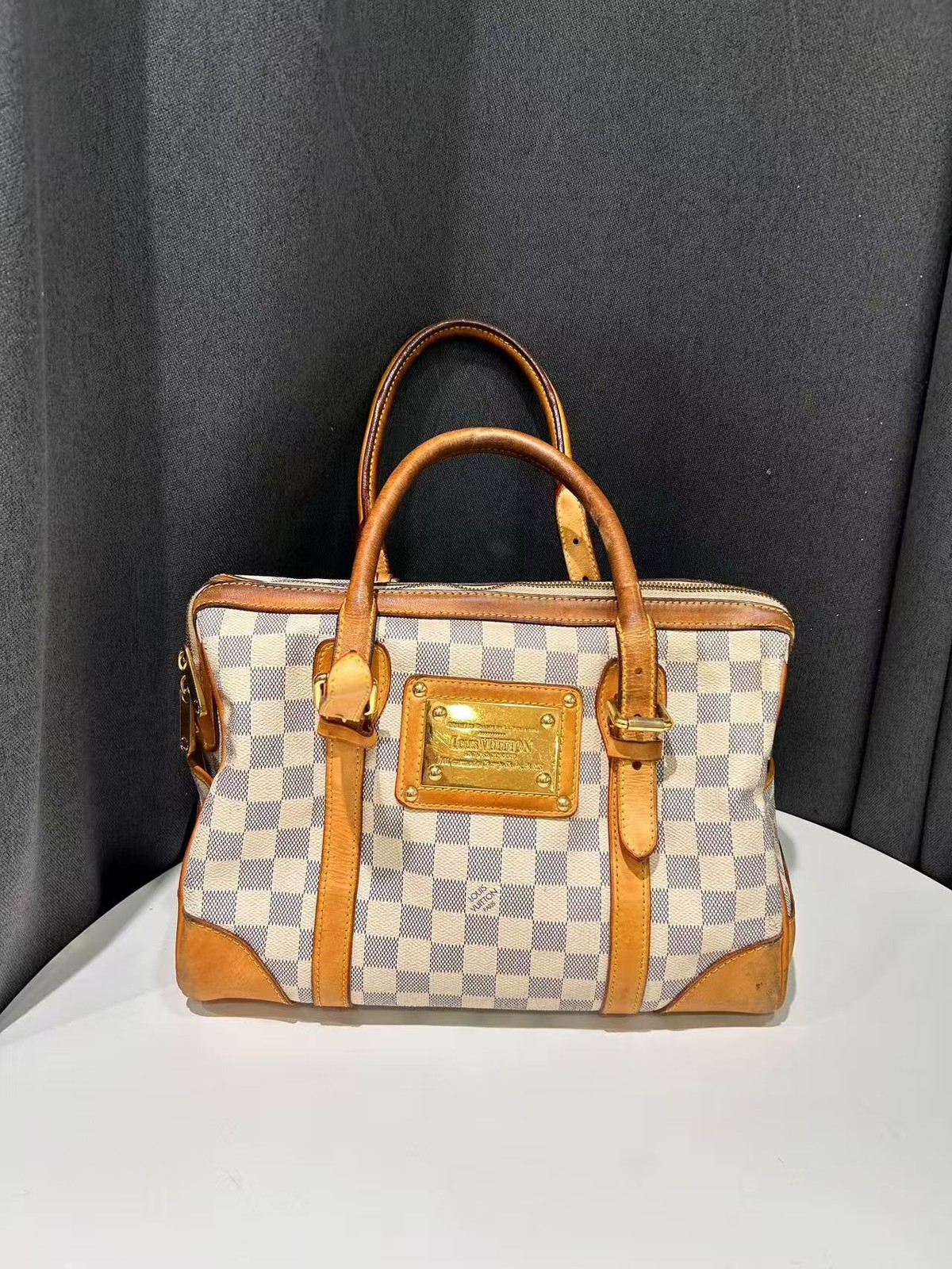 Louis Vuitton Speedy Handbag Damier Azur Canvas Leather France