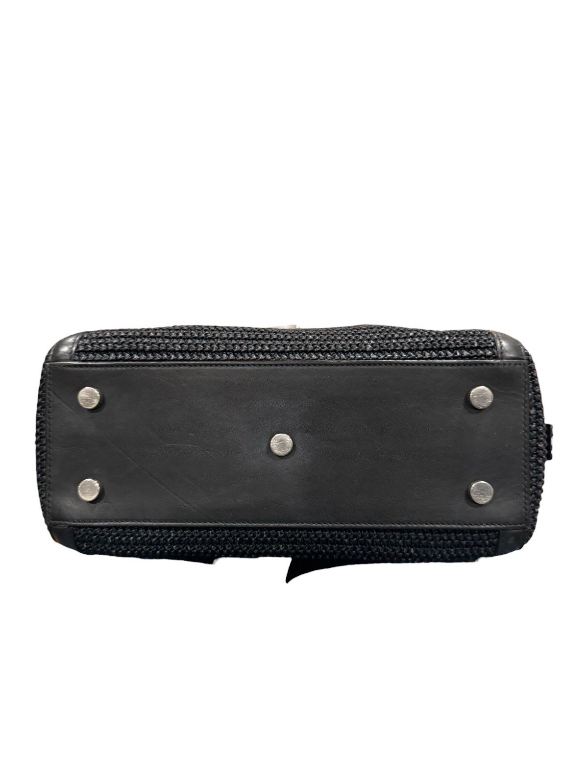 Saint Laurent Black Raffia & Leather YSL Monogram Baby Downtown Cabas Top Handle
