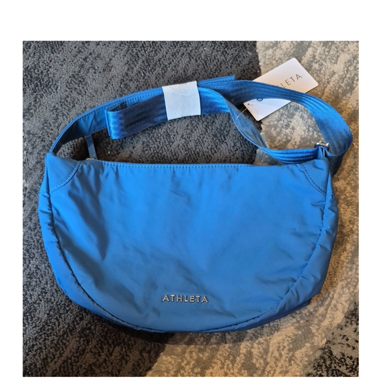 Athleta All About Crossbody Blue Water Repellent Silver Hardware Zip Shoulder S…