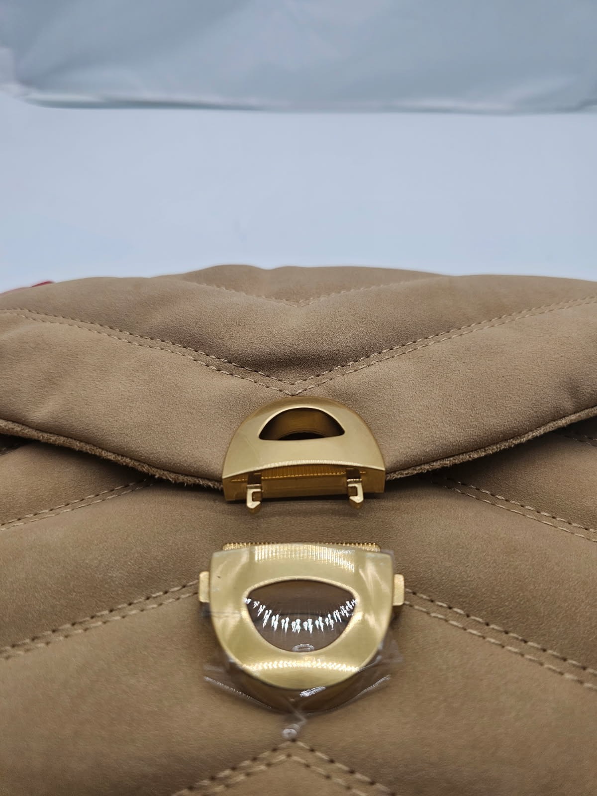 Womens Soft Quilted Flap Bag Faux Suede with Chain Tan NWT