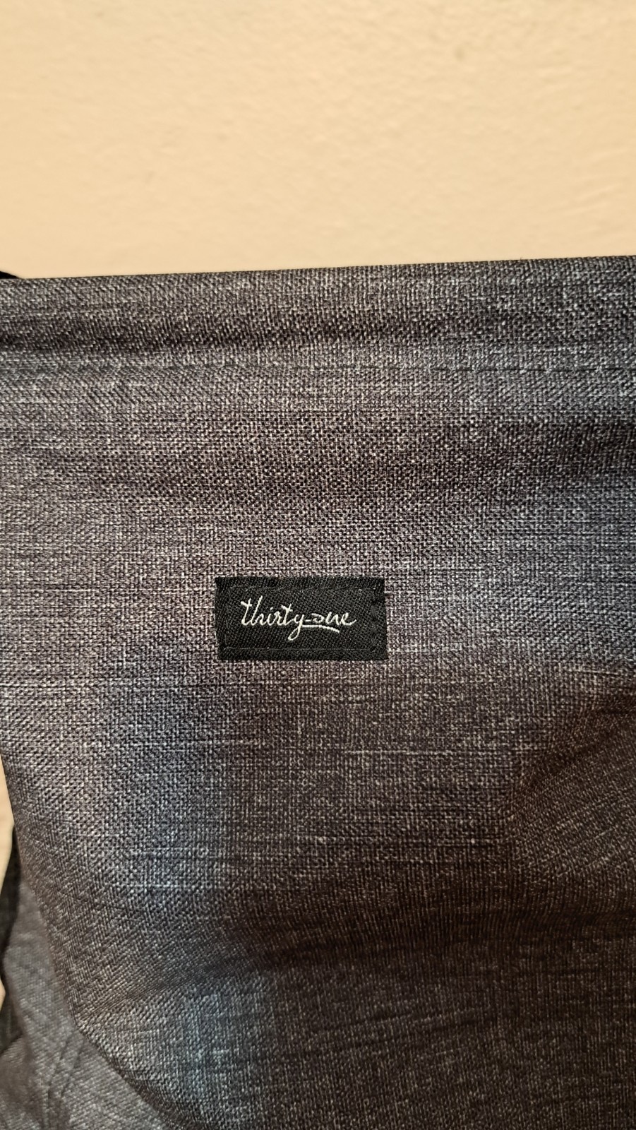 Thirty-One Utility Tote Charcoal Crosshatch Dark Gray Embroidered Dandeline