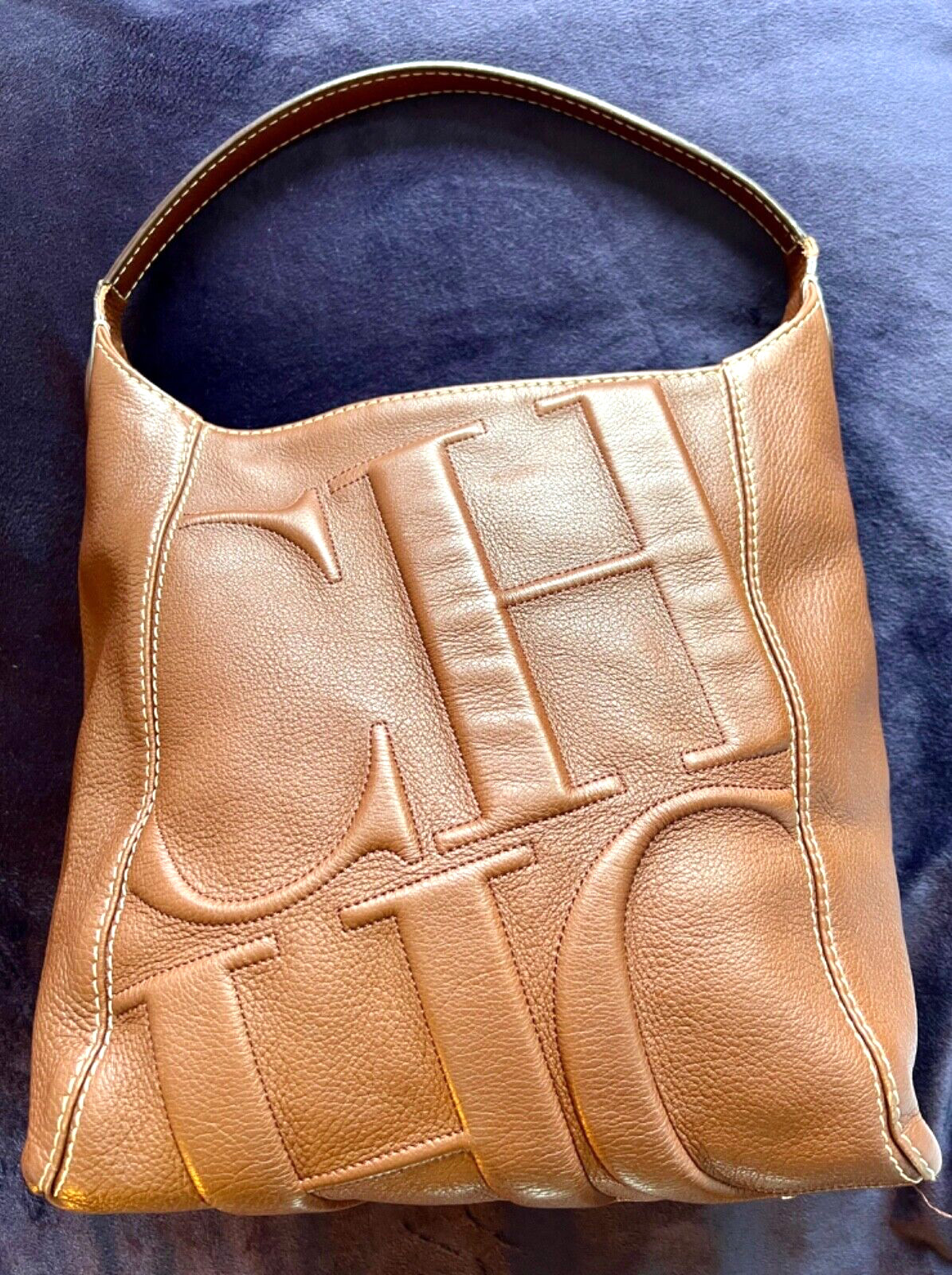 CH CAROLINA HERRERA LOGO QUILTED LEATHER HANDBAG, CAMEL