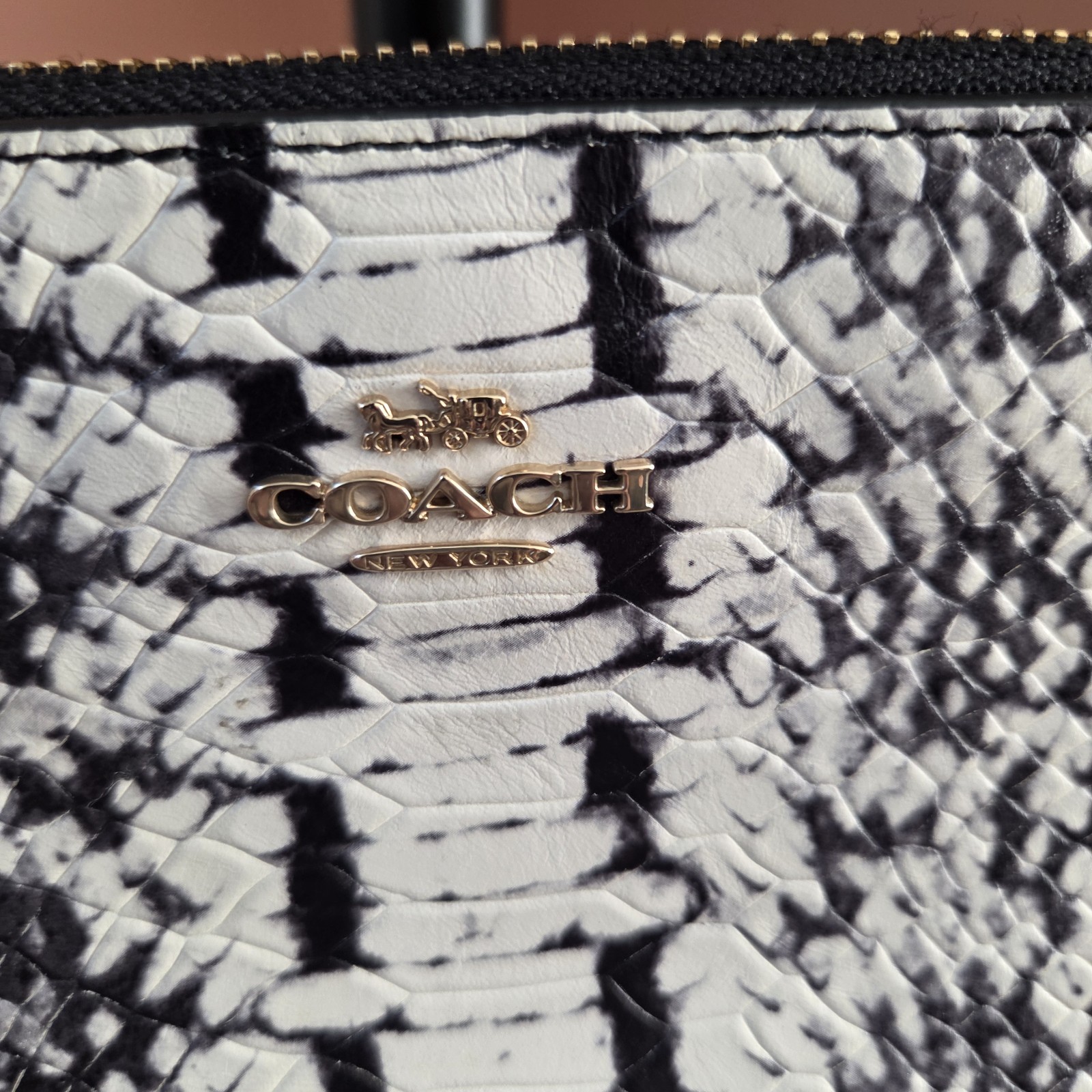 Coach Nolita 19 Black/White Snake Print Bag, NWT, 64712 Gold Chain Strap