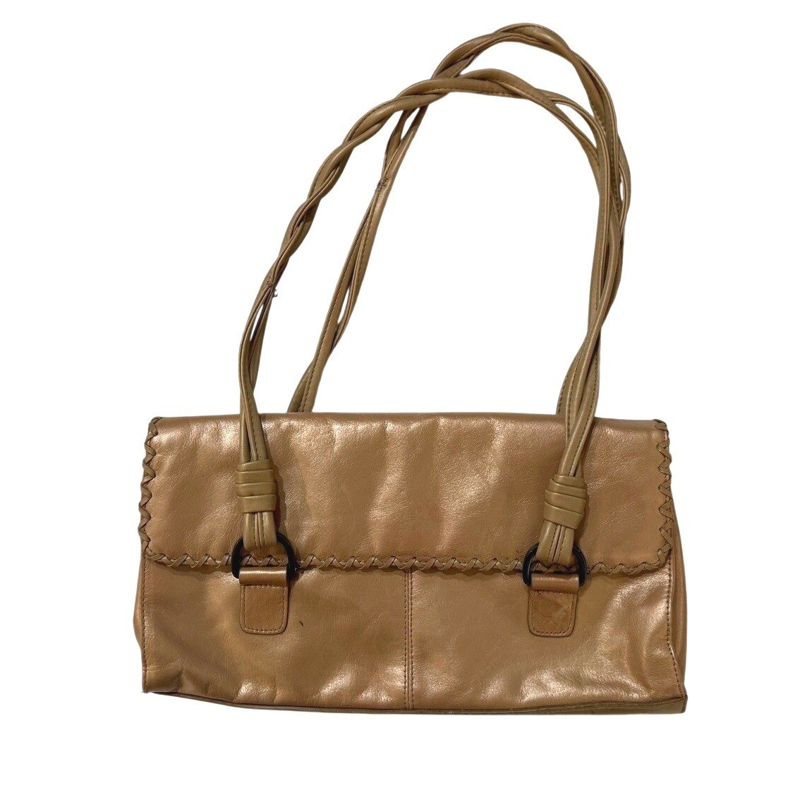 Vintage 90s BOHO Shoulder Bag Gold Metallic Minimalist Worthington Braid Handles