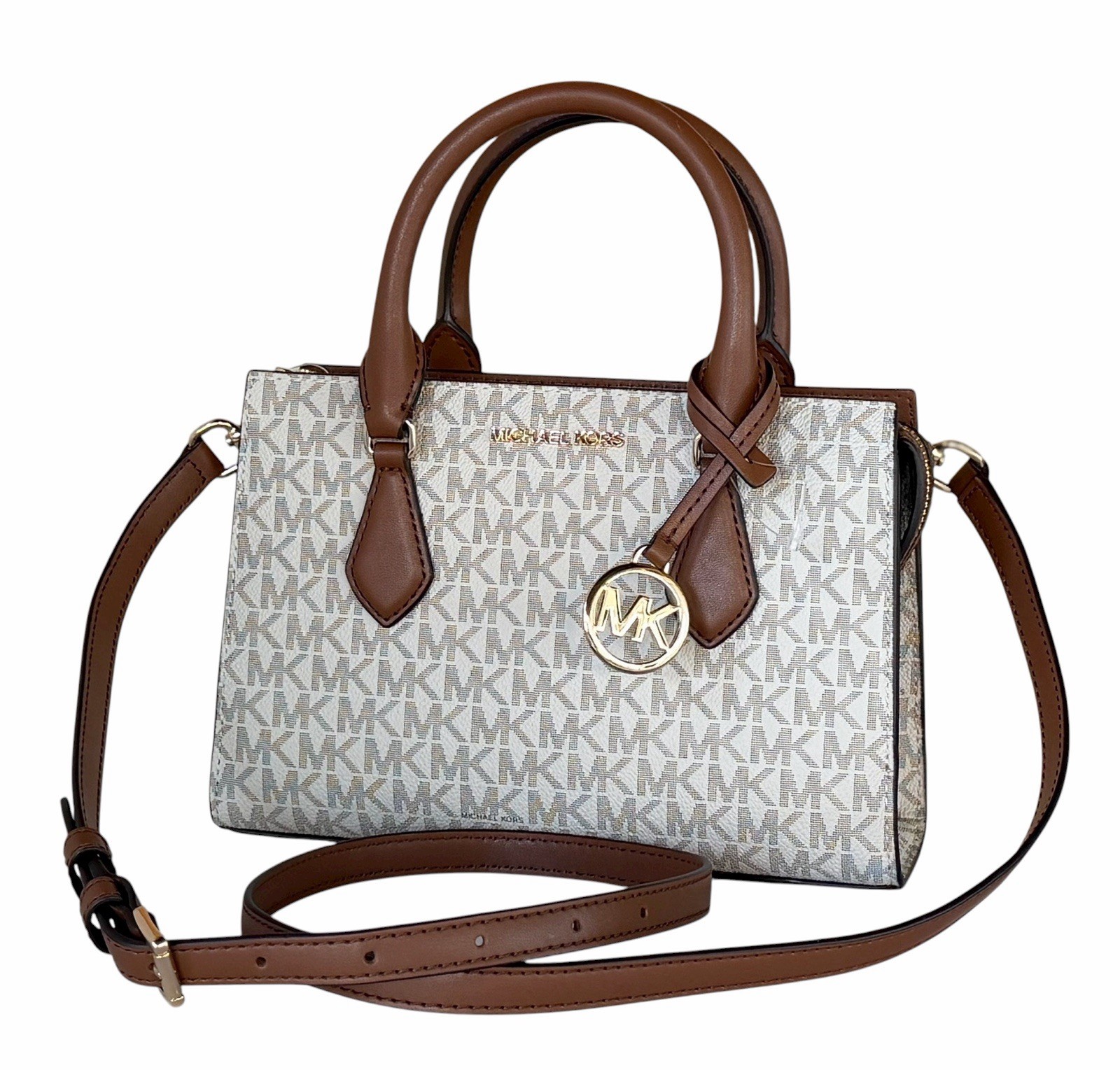 Michael Kors Sheila Small Center Zip Satchel Shoulder Crossbody Bag MK Vanilla