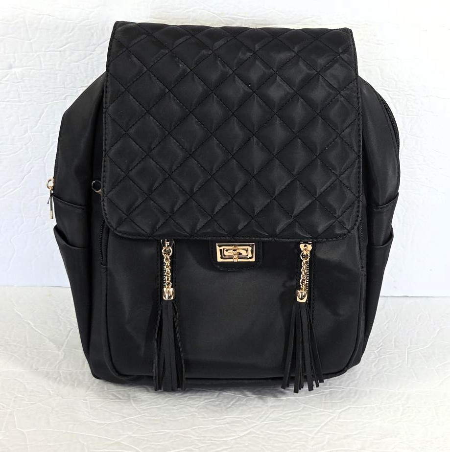Women’s Black Mini Backpack Faux Leather Multi-Pocket Casual Travel Bag