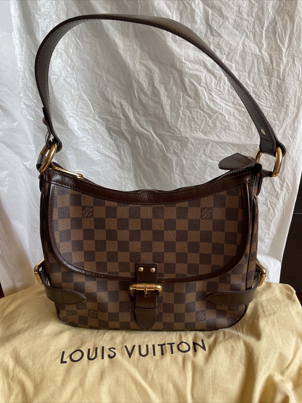 AUTHENTIC LOUIS VUITTON HIGHBURY DAMIER EBENE LEATHER HOBO SHOULDER BAG HANDBAG