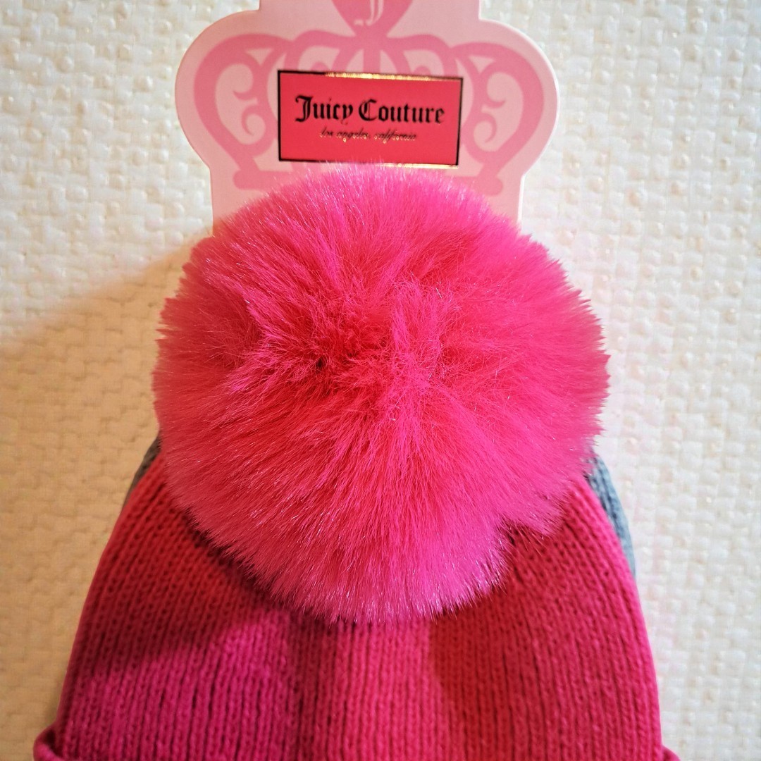 Juicy Couture 2 pack Hot Pink & Grey Faux- Fur Beanie NWT