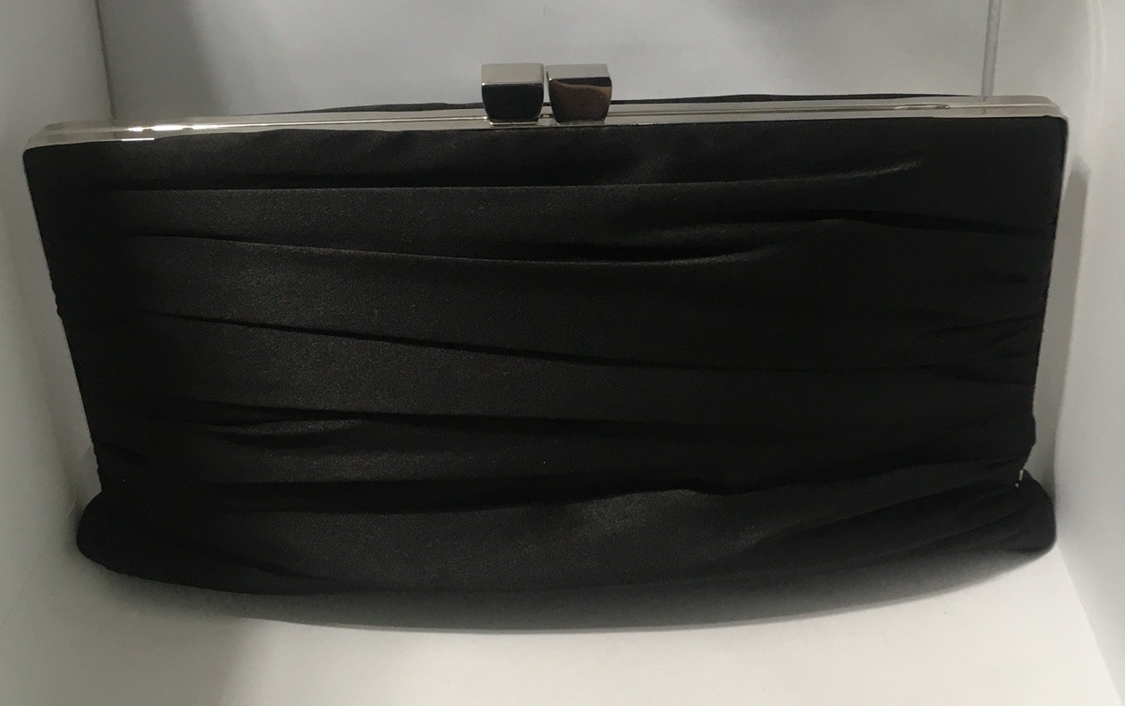 Lulu Townsend Black Satin Clutch Purse Crossbody Chain Evening Bag