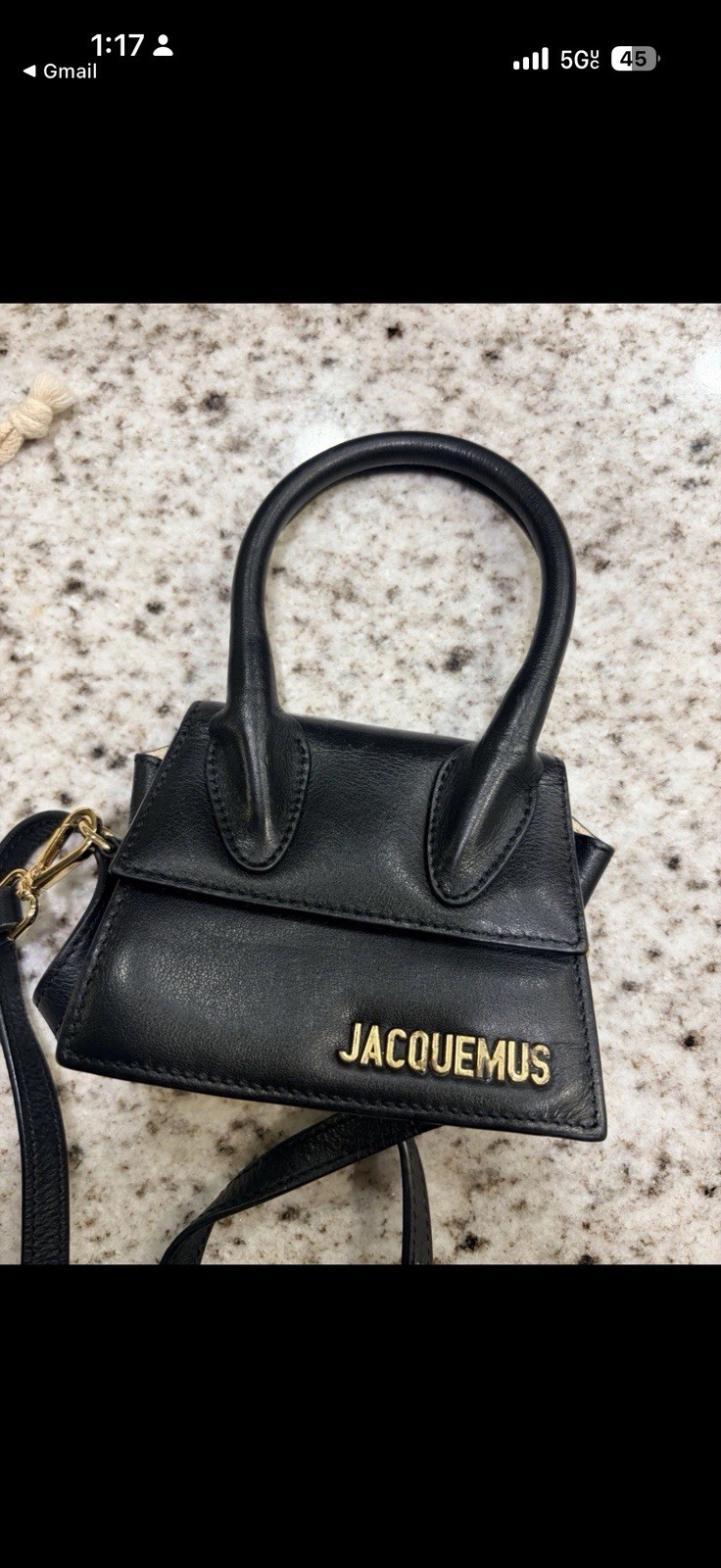 Jacquemus Black Mini Top Handle Crossbody Bag Detachable Strap Dust Bag Gold