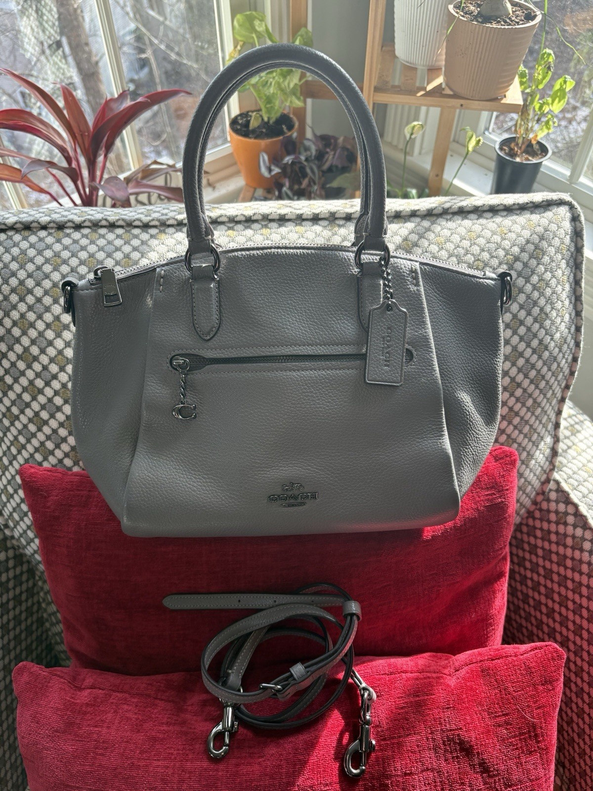 COACH 79316 Elise Satchel Gray Leather Purse Crossbody Shoulder Bag