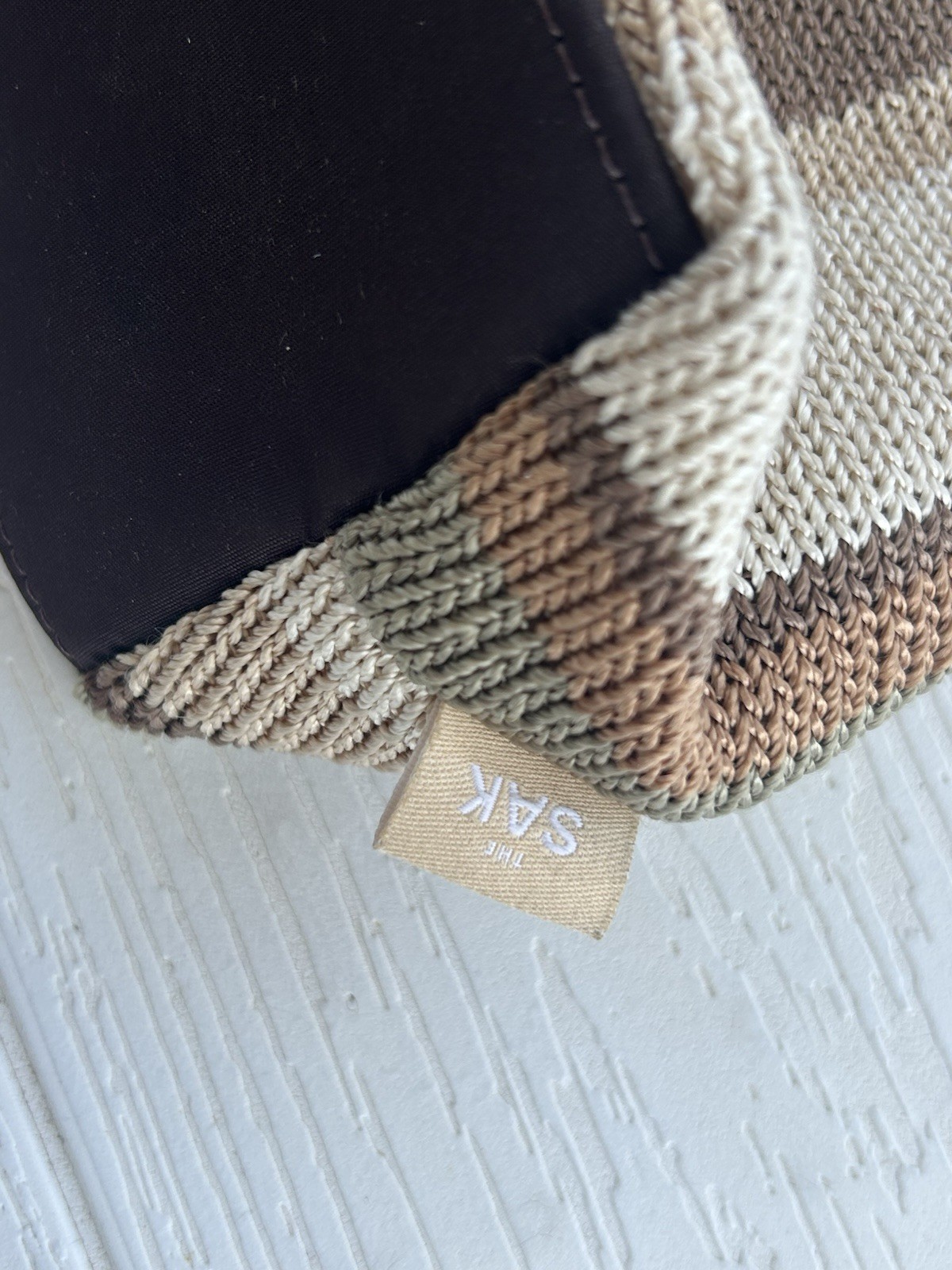 The Sak Oatmeal Crochet Knit Purse Hand Bag Lined Flap Closure Zip Pocket
