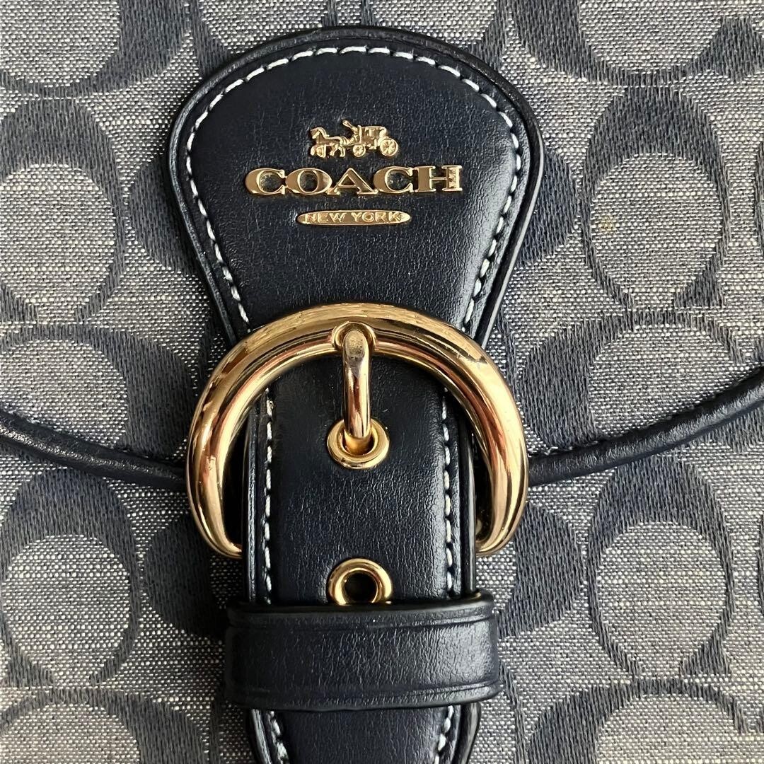COACH Cleo Denim Signature Shoulder Bag Navy Fringe Tassel C8512 Auth