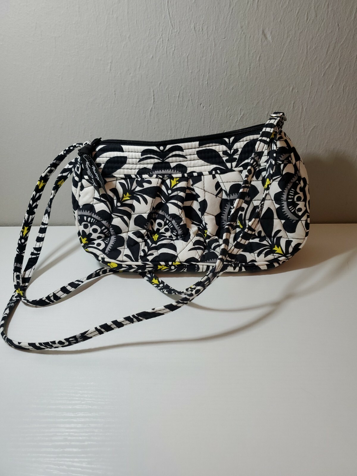 Vera Bradley Purse Handbag Tote Black White and Yellow Approximately 10 x 6 In.
