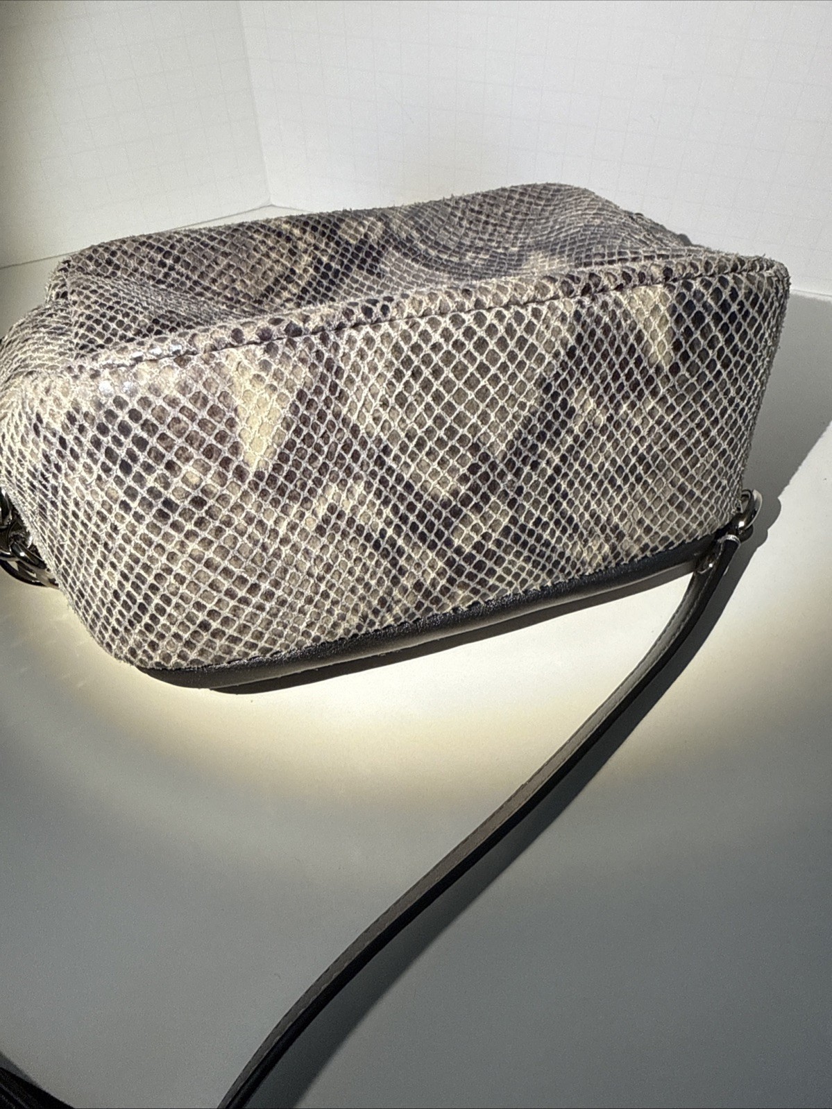 COACH Campbell Exotic Leather Crossbody Purse Camera Bag Python Platinum Small