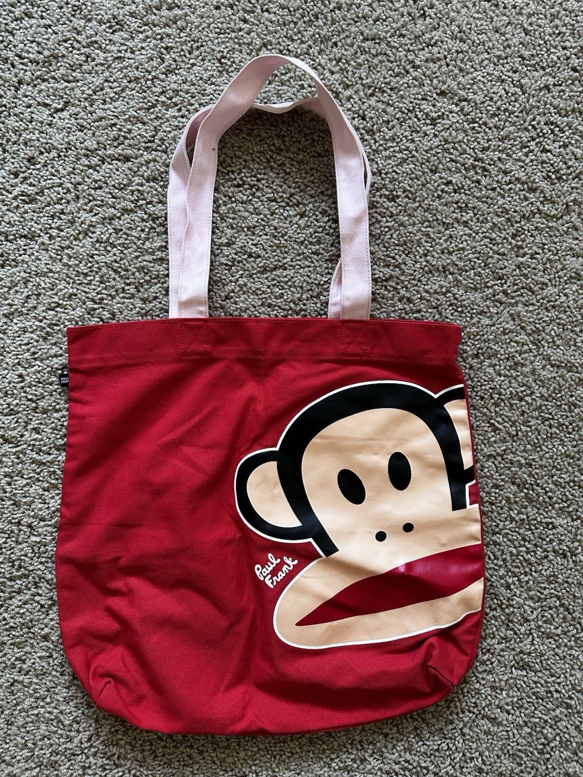 Paul Frank Pink And Red Julius the Monkey Canvas Tote Bag 2009 15 Inch x 15 inch