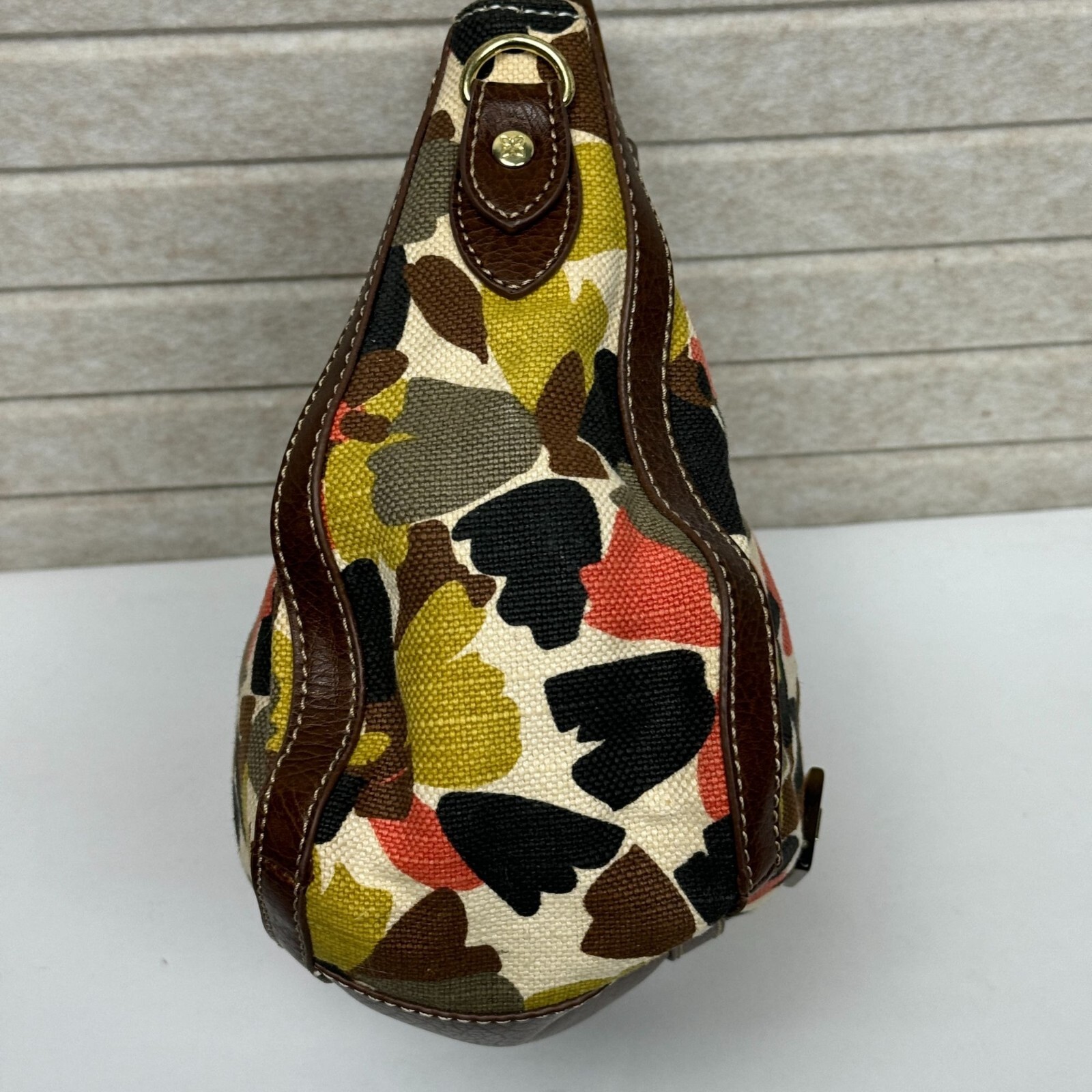 Relic Floral Canvas Handbag With Brown Resin Circular Handles Boho Tote