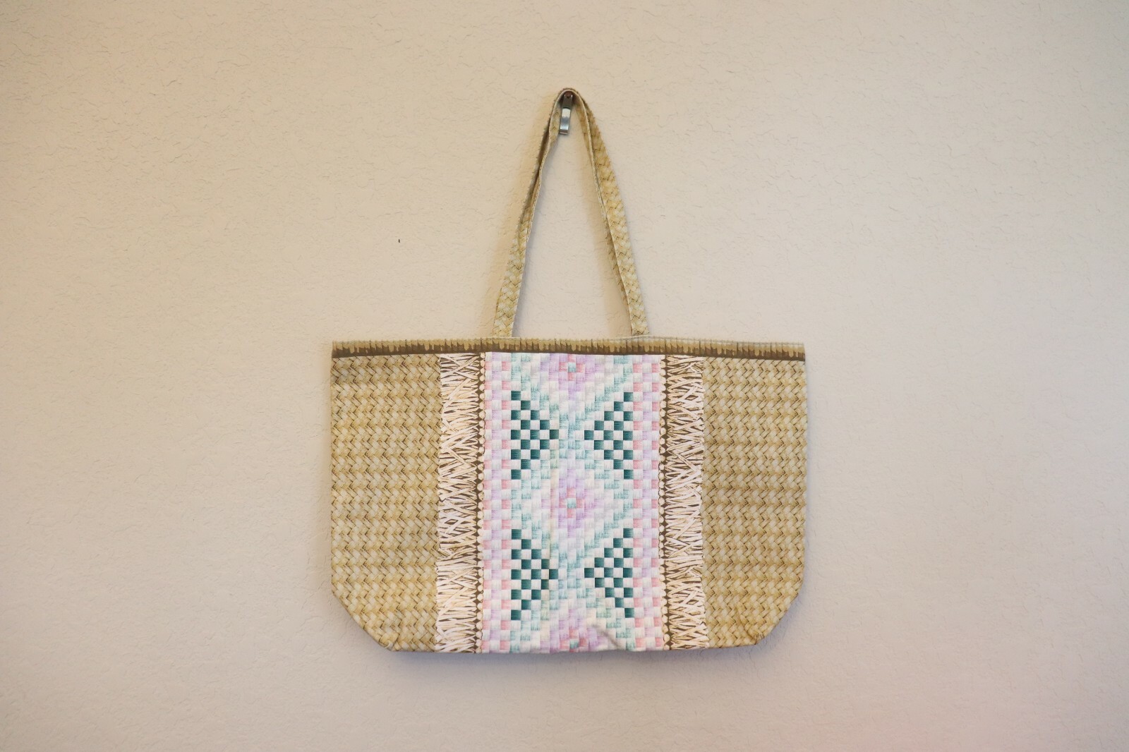 Estee Lauder Tan STRAW-LOOK (cotton fabric) Beach Bag Large Tote