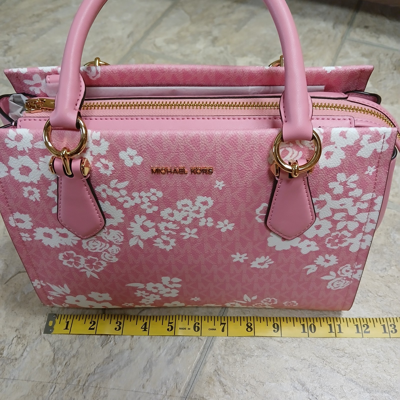 Michael Kors Marilyn Women Medium Printed Logo Crossbody Satchel Bag Carnation
