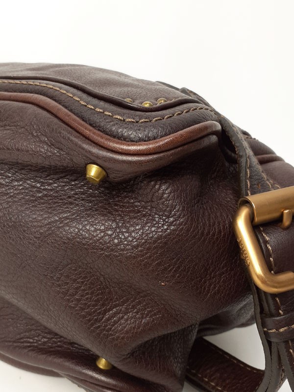 Chloe Paddington Dark Brown Leather Satchel Bag w/Padlock Key Vintage Auth