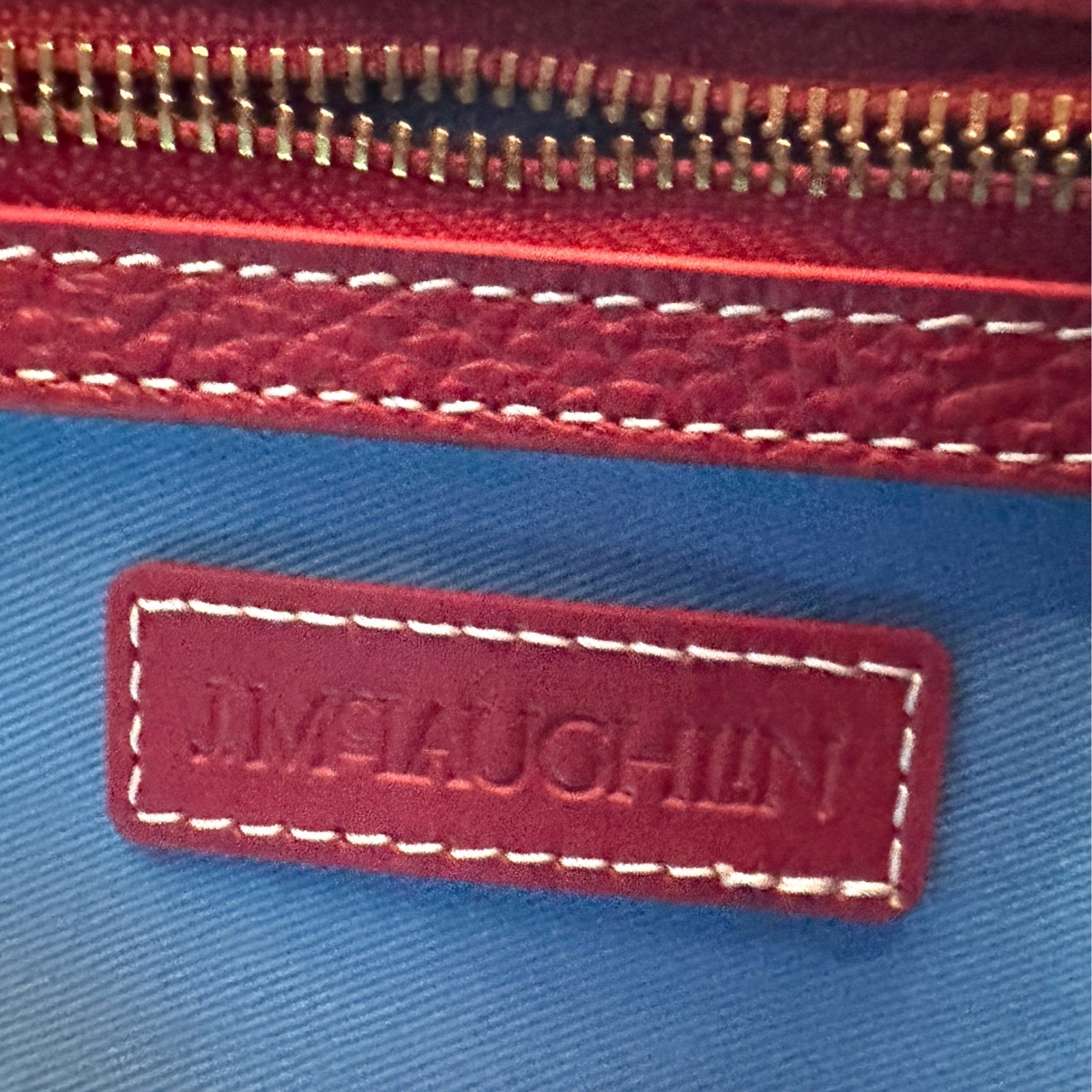 J McLaughlin Shoulder Bag Folly Pebbled Leather Bamboo Handle Blue Small Hobo