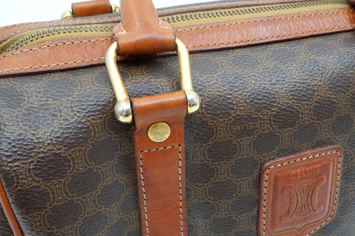 CELINE Vintage Macadam Mini Boston Handbag Tote Triomphe PVC Leather Brown 7174h